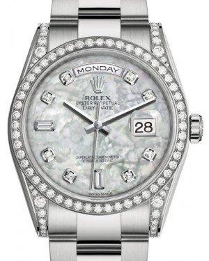 Rolex Day-Date 36 White Gold White Mother of Pearl Diamond Dial & Diamond Set Case & Bezel Oyster Bracelet 118389