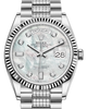 Rolex Day-Date 36 White Gold White Mother of Pearl Diamond Dial & Fluted Bezel Diamond Set President Bracelet 128239