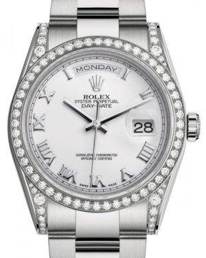 Rolex Day-Date 36 White Gold White Roman Dial & Diamond Set Case & Bezel Oyster Bracelet 118389
