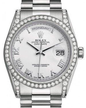 Rolex Day-Date 36 White Gold White Roman Dial & Diamond Set Case & Bezel President Bracelet 118389