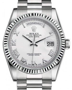 Rolex Day-Date 36 White Gold White Roman Dial & Fluted Bezel President Bracelet 118239