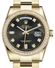 Rolex Day-Date 36 Yellow Gold Black Diamond Dial & Diamond Bezel Oyster Bracelet 118348