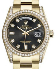 Rolex Day-Date 36 Yellow Gold Black Diamond Dial & Diamond Set Case & Bezel Oyster Bracelet 118388