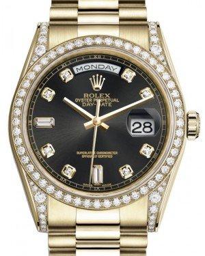 Rolex Day-Date 36 Yellow Gold Black Diamond Dial & Diamond Set Case & Bezel President Bracelet 118388