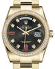Rolex Day-Date 36 Yellow Gold Black Diamond & Rubies Dial & Diamond Bezel Oyster Bracelet 118348