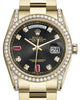 Rolex Day-Date 36 Yellow Gold Black Diamond & Rubies Dial & Diamond Set Case & Bezel Oyster Bracelet 118388