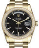Rolex Day-Date 36 Yellow Gold Black Index Dial & Diamond Bezel President Bracelet 118348
