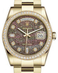 Rolex Day-Date 36 Yellow Gold Black Mother of Pearl Jubilee Diamond Dial & Diamond Bezel Oyster Bracelet 118348
