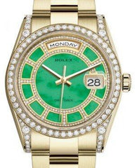 Rolex Day-Date 36 Yellow Gold Carousel of Green Jade Diamond Dial & Diamond Set Case & Bezel Oyster Bracelet 118388