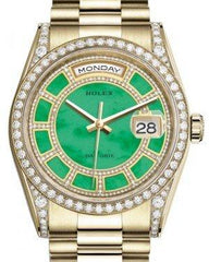 Rolex Day-Date 36 Yellow Gold Carousel of Green Jade Diamond Dial & Diamond Set Case & Bezel President Bracelet 118388