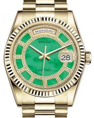 Rolex Day-Date 36 Yellow Gold Carousel of Green Jade Diamond Dial & Fluted Bezel President Bracelet 118238