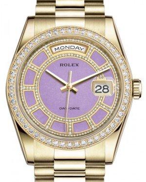 Rolex Day-Date 36 Yellow Gold Carousel of Lavender Jade Diamond Dial & Diamond Bezel President Bracelet 118348