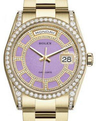 Rolex Day-Date 36 Yellow Gold Carousel of Lavender Jade Diamond Dial & Diamond Set Case & Bezel Oyster Bracelet 118388