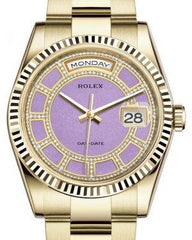 Rolex Day-Date 36 Yellow Gold Carousel of Lavender Jade Diamond Dial & Fluted Bezel Oyster Bracelet 118238