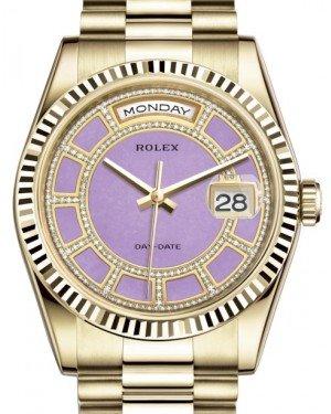 Rolex Day-Date 36 Yellow Gold Carousel of Lavender Jade Diamond Dial & Fluted Bezel President Bracelet 118238