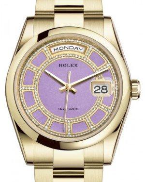 Rolex Day-Date 36 Yellow Gold Carousel of Lavender Jade Diamond Dial & Smooth Domed Bezel Oyster Bracelet 118208