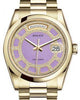 Rolex Day-Date 36 Yellow Gold Carousel of Lavender Jade Diamond Dial & Smooth Domed Bezel President Bracelet 118208
