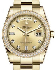 Rolex Day-Date 36 Yellow Gold Champagne Diamond Dial & Diamond Bezel Oyster Bracelet 118348