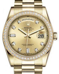 Rolex Day-Date 36 Yellow Gold Champagne Diamond Dial & Diamond Bezel President Bracelet 118348