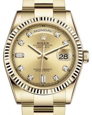 Rolex Day-Date 36 Yellow Gold Champagne Diamond Dial & Fluted Bezel Oyster Bracelet 118238