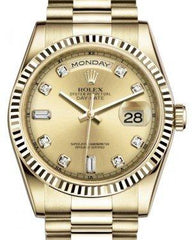 Rolex Day-Date 36 Yellow Gold Champagne Diamond Dial & Fluted Bezel President Bracelet 118238