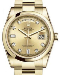 Rolex Day-Date 36 Yellow Gold Champagne Diamond Dial & Smooth Domed Bezel Oyster Bracelet 118208