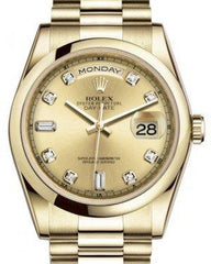 Rolex Day-Date 36 Yellow Gold Champagne Diamond Dial & Smooth Domed Bezel President Bracelet 118208
