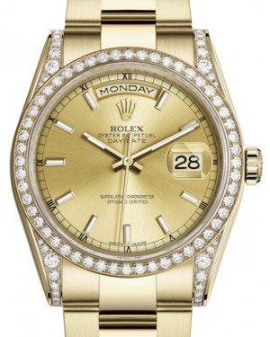 Rolex Day-Date 36 Yellow Gold Champagne Index Dial & Diamond Set Case & Bezel Oyster Bracelet 118388