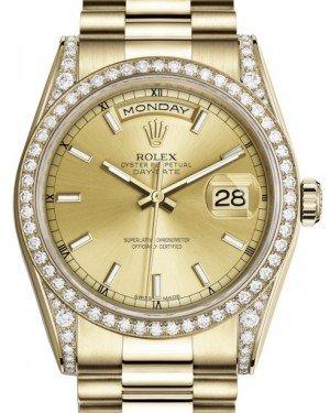 Rolex Day-Date 36 Yellow Gold Champagne Index Dial & Diamond Set Case & Bezel President Bracelet 118388