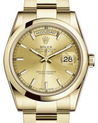 Rolex Day-Date 36 Yellow Gold Champagne Index Dial & Smooth Domed Bezel Oyster Bracelet 118208