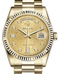 Rolex Day-Date 36 Yellow Gold Champagne Jubilee Diamond Dial & Fluted Bezel President Bracelet 118238