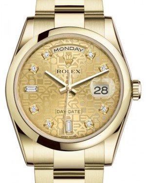 Rolex Day-Date 36 Yellow Gold Champagne Jubilee Diamond Dial & Smooth Domed Bezel Oyster Bracelet 118208