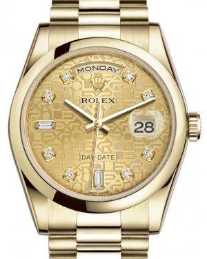 Rolex Day-Date 36 Yellow Gold Champagne Jubilee Diamond Dial & Smooth Domed Bezel President Bracelet 118208