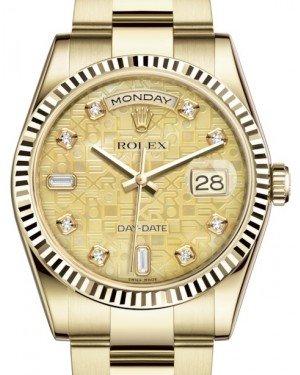 Rolex Day-Date 36 Yellow Gold Champagne Mother of Pearl Jubilee Diamond Dial & Fluted Bezel Oyster Bracelet 118238