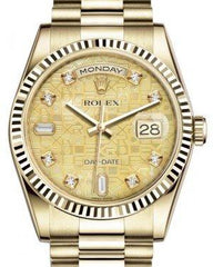 Rolex Day-Date 36 Yellow Gold Champagne Mother of Pearl Jubilee Diamond Dial & Fluted Bezel President Bracelet 118238