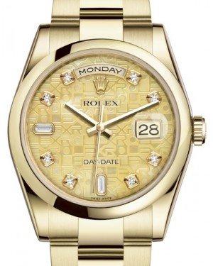 Rolex Day-Date 36 Yellow Gold Champagne Mother of Pearl Jubilee Diamond Dial & Smooth Domed Bezel Oyster Bracelet 118208