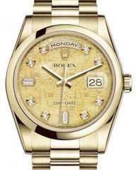 Rolex Day-Date 36 Yellow Gold Champagne Mother of Pearl Jubilee Diamond Dial & Smooth Domed Bezel President Bracelet 118208