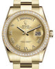 Rolex Day-Date 36 Yellow Gold Champagne Roman Dial & Diamond Bezel Oyster Bracelet 118348