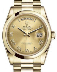 Rolex Day-Date 36 Yellow Gold Champagne Roman Dial & Smooth Domed Bezel President Bracelet 118208