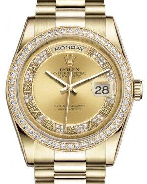 Rolex Day-Date 36 Yellow Gold Champagne Set with Diamonds Roman Dial & Diamond Bezel President Bracelet 118348