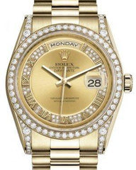 Rolex Day-Date 36 Yellow Gold Champagne Set with Diamonds Roman Dial & Diamond Set Case & Bezel President Bracelet 118388