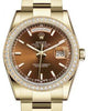 Rolex Day-Date 36 Yellow Gold Cognac Index Dial & Diamond Bezel Oyster Bracelet 118348