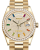 Rolex Day-Date 36 Yellow Gold Diamond Paved Rainbow Colored Sapphires Dial & Diamond Bezel President Bracelet 128348RBR