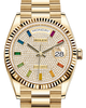 Rolex Day-Date 36 Yellow Gold Diamond Paved Rainbow Colored Sapphires Dial & Fluted Bezel President Bracelet 128238