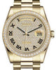 Rolex Day-Date 36 Yellow Gold Diamond Paved Roman Dial & Diamond Bezel President Bracelet 118348