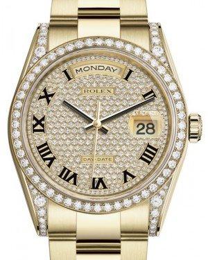 Rolex Day-Date 36 Yellow Gold Diamond Paved Roman Dial & Diamond Set Case & Bezel Oyster Bracelet 118388