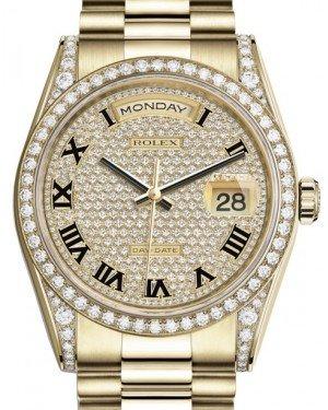 Rolex Day-Date 36 Yellow Gold Diamond Paved Roman Dial & Diamond Set Case & Bezel President Bracelet 118388