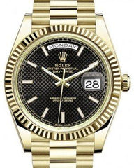 Rolex Day-Date 40MM Yellow Gold Black Diagonal Motif Index Dial & Fluted Bezel President Bracelet 228238 -  NEW
