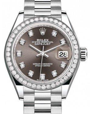 Rolex Lady Datejust 28 Platinum Dark Grey Diamond Dial & Smooth Domed Bezel President Bracelet 279136RBR