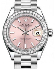 Rolex Lady Datejust 28 Platinum Pink Index Dial & Smooth Domed Bezel President Bracelet 279136RBR